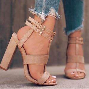 Strappy Nude Chunky Heel